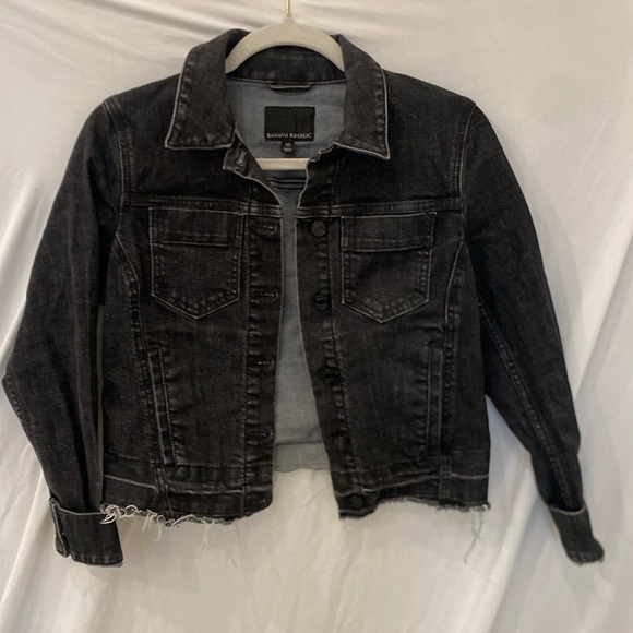 Banana Republic denim jacket black frayed edge sz XS - Picture 1 of 5